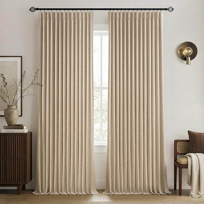MIULEE Taupe Pinch Pleated 100% Blackout Linen Curtains 40x108 Inches | Room by MIULEE