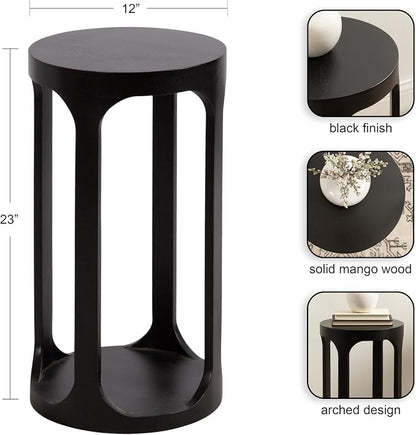 Kate and Laurel Dahl Modern Slatted Wooden Round Drink Table; 12 x 23; Black; - Image 3