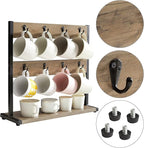IBUYKE Wood Coffee Mug Holder for Countertop,16 Hook Mug Tree Holder Rack with Storage Base,Mug Display Organizer,Mug Holders for Home Kitchen,Greige UTBJ001Y