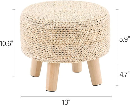Cpintltr Ottoman Natural Seagrass Footrest Poufs Hand Weave Round Foot Stool - Image 3