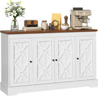 YITAHOME Sideboard Buffet Cabinet with Storage, 59" Buffet Storage with 4 Doors, Modern Farmhouse Coffee Bar Station Wood Kitchen Table with Adjustable Shelves for Kitchen, Living Room (White)