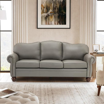 81" Genuine Leather Sofa, Classic 3-Seater Couchs by Thesupportyouneed