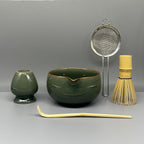 Matcha Whisk Set – 5 Pcs Matcha Set Whisk and Bowl with Spout, Bamboo Scoop, Sifter & Holder – Ru Kiln Matcha Bowl Japanese Tea Kit for Gifts, Home Use & Ceremonial Rituals (green)