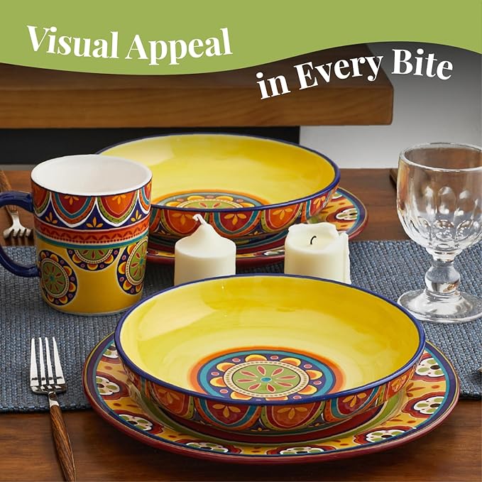 Bico Tunisian Pasta Bowls, 35oz Salad Bowl Set of 4, Large Ceramic Serving Dinner Bowls for Soup and Cereal, Microwave and Dishwasher Safe, Gift for Housewarming and Thanksgiving