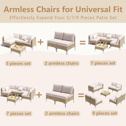 9-Piece Patio Furniture Set, Outdoor Wicker Sectional Sofa - Image 7