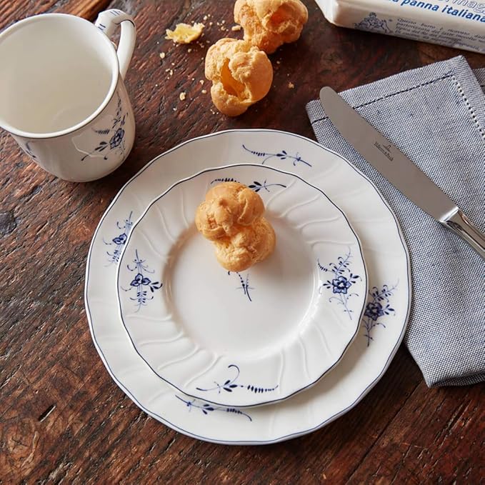 Villeroy & Boch Vieux Luxembourg Salad Plate, 8 in, Premium Porcelain, White/Blue