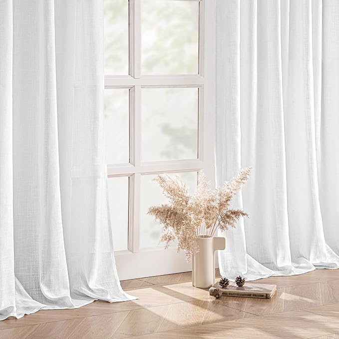 MIULEE White Linen Curtains 98 Inch Long 2 Panels - Image 5