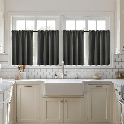 MIULEE 4-Panel 36 Inch Blackout Kitchen Tier Curtains Over Sink Dark Grey | - Image 7