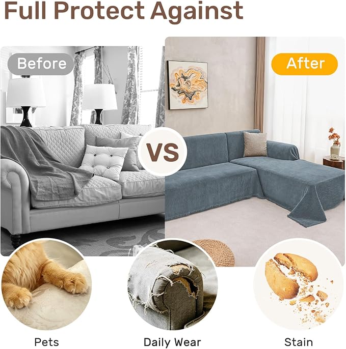 2 Pieces Sectional Couch Covers L Shaped Cover XXL Dusty Blue | Thick Washable - Image 4