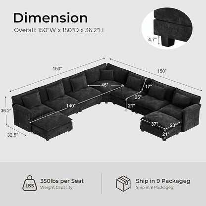 ELUCHANG 150" Oversized V-Shaped Cloud Couch Modular Sectional Sofa - Image 2
