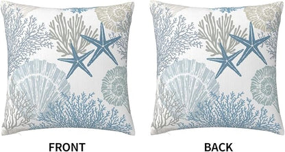 Nautical Coastal Beach Pillow Covers 18x18 Set of 2, Ocean Themed Seashell - Image 2