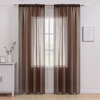 MIULEE Chocolate Brown Linen Textured Sheer Curtains 54W×108L - Image 8