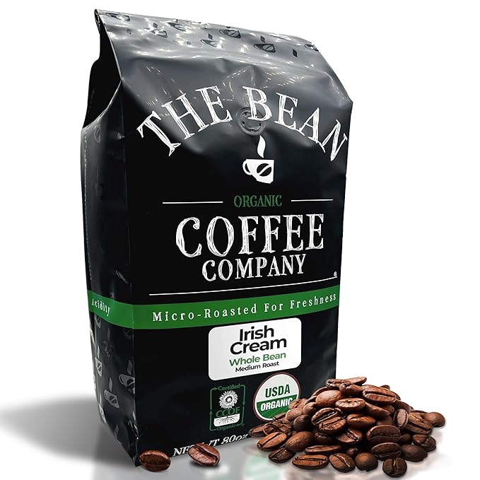 The Bean Organic Coffee Company Irish Cream, Medium Roast, Whole Bean Coffee, 5-Pound Bag
