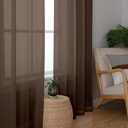 Sheer Curtains, Chocolate Sheer Curtains 78 inch Length 2 Panels Set, Rod - Image 3