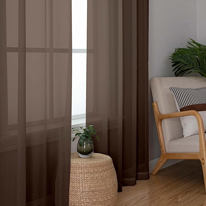 Sheer Curtains 63 inch Length 2 Panels Set, Rod Pocket Voile Fimly Sheer Drapes - Image 5