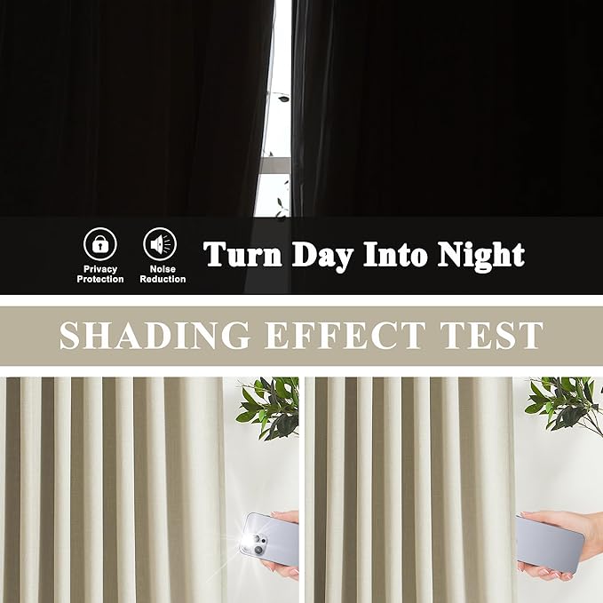 Vision Home Sand Pinch Pleated Full Blackout Curtains Linen Blended Room - Image 4
