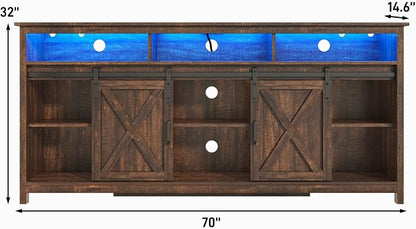 LED Farmhouse TV Stand for 80/75 inch TVs, Rustic Entertainment Center Cabinet - Image 8