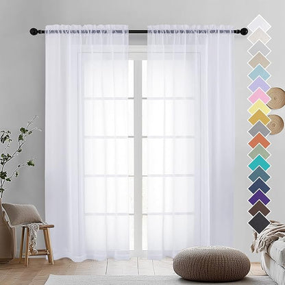 2 Panels Sheer White Curtains 72 Inches Length Window Treatment by OVZME