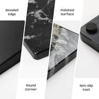 Black Marble Cutting Board For Kitchen, Large Marble Slab Pastry Board With Non-Slip Feet For Baking, Cheese, Charcuterie, Chocolate, 16x20 Inch