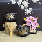 Japanese Traditional Mino Ware Handcrafted Mini Matcha Chawan Tea Bowl Cup Set With Chasen Bamboo Tea Whisk Ceremony Tableware Pottery (Tenmoku Ume)
