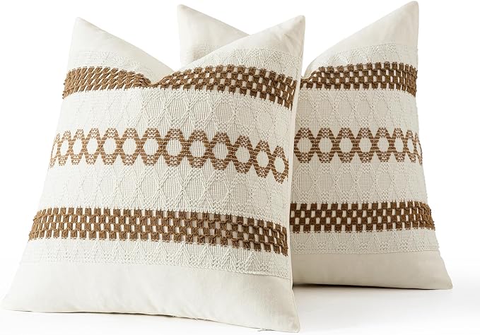 MIULEE Set of 2 Coco Brown Boho Decorative Pillow Covers 20x20 Inch | Farmhouse - Image 7
