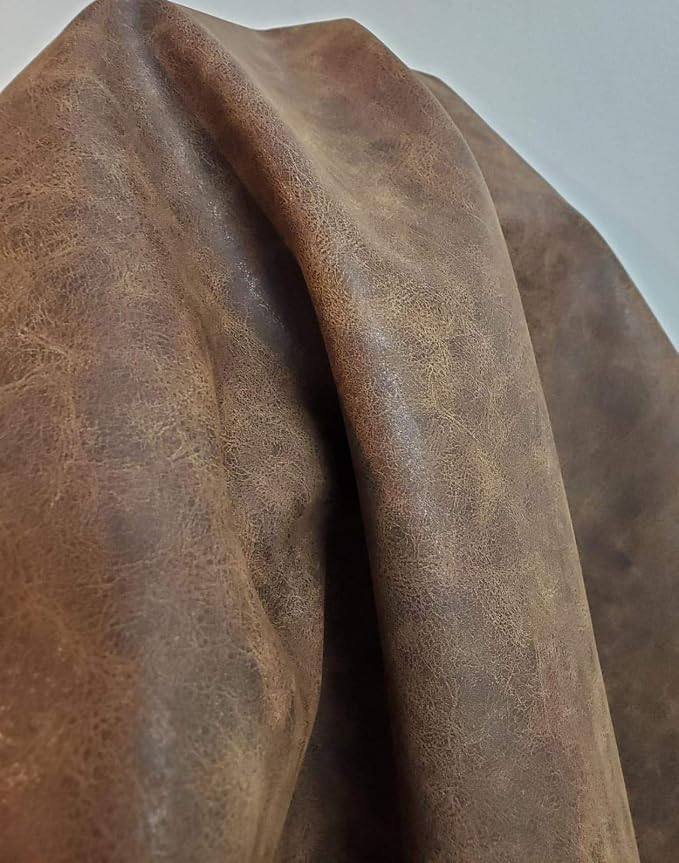 NAT Leathers | Brown Distressed Crazy Horse Oily Faux Vegan Leather PU | 4 Yard - Image 2