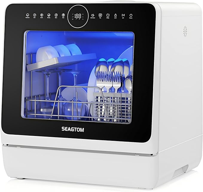Countertop Mini Portable Dishwasher Tabletop Small Dishwasher with 5L Built-in Water Tank No HookupNeeded, Baby Care & Air-Drying Function，3 Place Set Capacity for Apartments Dorms Camping RVs