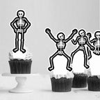 Dancing Skeleton Halloween Cupcake Toppers 48PCS Black Skull Party Cake Decorations Skeleton Cupcake Picks Halloween Birthday Party Decorations for Horror Theme Party Baby Shower Supplies