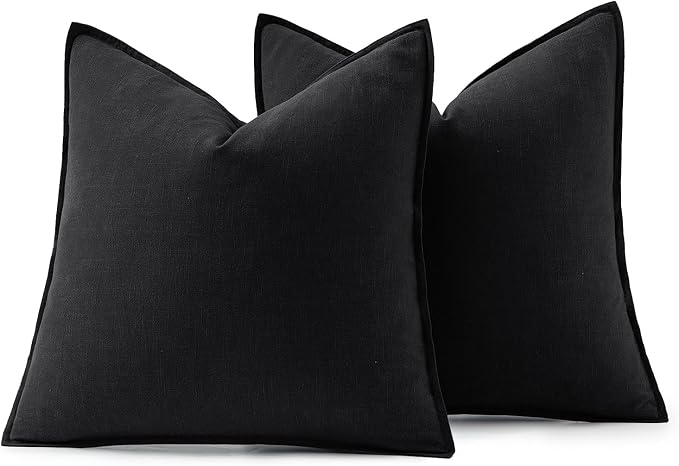 MIULEE Decorative Linen Euro Sham Pillow Covers 24x24 Black | Boho Farmhouse​ - Image 6