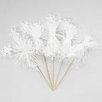 Gyufise 20Pcs Foil Firework Cupcake Toppers Sparkle Tinsel Cake Toppers Tinsel Drink Cake Decoration Cocktail Picks for Birthday Wedding Graduation Party Supplies White