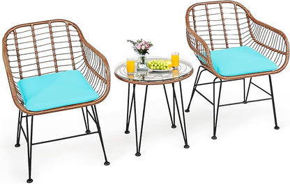 Tangkula 3 Pieces Patio Conversation Bistro Set, Outdoor Wicker Furniture by TANGKULA