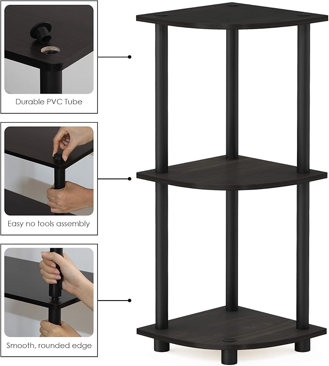 Furinno TURN-N-TUBE Corner Shelf, 3-Tier Corner Bookshelf, Display Storage - Image 4