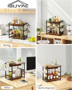 IBUYKE Coffee Bar Station Countertop Organizer,2 Tier Kitchen Mug Cup Holder Stand,Wooden Coffee Mug Organizer with 18 Hooks,Multifunctional Mug Tree for Home Kitchen, Office,Vintage Brown UTBJ006H