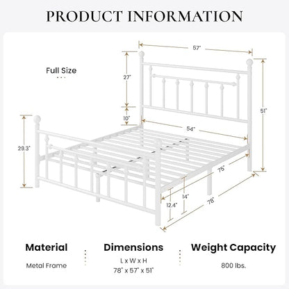 SHA CERLIN 14" Full Size Metal Platform Bed Frame/Victorian Headboard and - Image 2