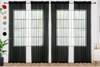 SpaceDresser Black Sheer Curtains 4 Panels Rod Pocket Semi-Sheer Curtain 90 by SpaceDresser