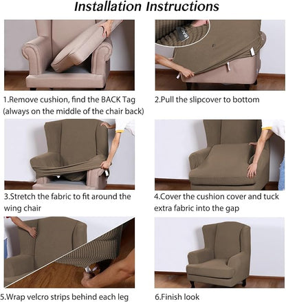 Turquoize Wingback Chair Covers 2 Piece Wing Chair Slipcover Stretch Slipcovers - Image 6