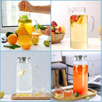 Yirilan Glass Pitcher, 2 Liter(68oz) Water Pitcher with Lid and Spout, Large Pitchers for Drinks, Glass Water Carafe, Glass Jug, Beverage Pitchers