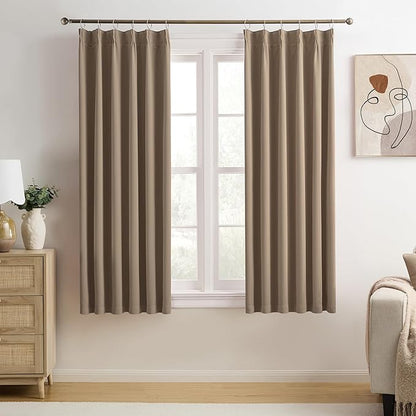 Blackout Bedroom Curtains 63 Inches Long, Thermal Insulated Short Pinch Pleated by KEQIAOSUOCAI