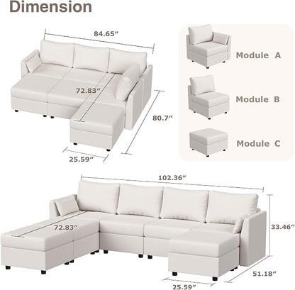 Huatean Home Modular Sectional Sofa, 7 Seat Modular Couch - Image 2