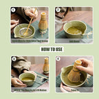 Ceramic Japanese Style Matcha Bowl Whisk Holder Temperature Resistant Braid Textured Matcha Tea Bowl Set With Spout for Trip (Light Green)
