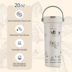 GOOM 20 oz Spill Proof Tumbler with Lid and Straw, Top Handle, Extended Tea Infuser, 18/10 Stainless Steel, Insulated Hot & Cold Brew Gifts for Mom Women Her, Teacher Gifts - Floral White