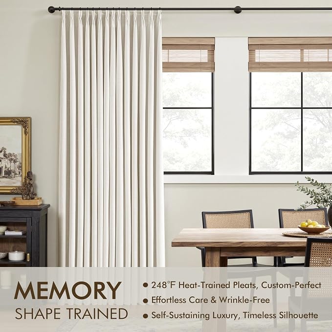 MIULEE Beige White Pinch Pleated 100% Blackout Linen Curtains 40x108 Inches | - Image 3