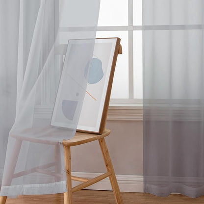 Simplebrand Light Grey Sheer Curtains 63 Inch Length 2 Panels, Rod Pocket Solid - Image 4