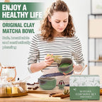 Pottery Matcha Set - Japanese Handcrafted Matcha Tea Bowl Mineral Glaze Bowl with Spout, Bamboo Whisk, Scoop & Chasen Holder | 4pc Tea Ceremony Kit for Matcha Lovers (Forest Glow)