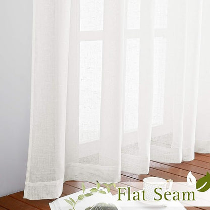 NICETOWN Semi Sheer Linen 100 Inch Curtains Flax Texture W100 x L84, Grommet - Image 6