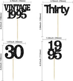 Gyufise 24Pcs Vintage 1995 Cupcake Toppers Cheers to 30 Fabulous Thirty Cupcake Picks Decorations for 30th Birthday Wedding Anniversary Party Supplies Black