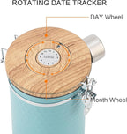 TEDSWAIT Coffee Canisters Airtight Coffee Bean Storage Container Kitchen Stainless Steel Food Storage Container with Scoop Date Tracker & CO2 Valve 61Fl Oz (Lake Blue)