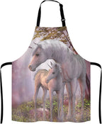 Fantasy Unicorn Adjustable Bib Apron,Unicorns Mare and Foal Cooking Kitchen Apron for Men Women