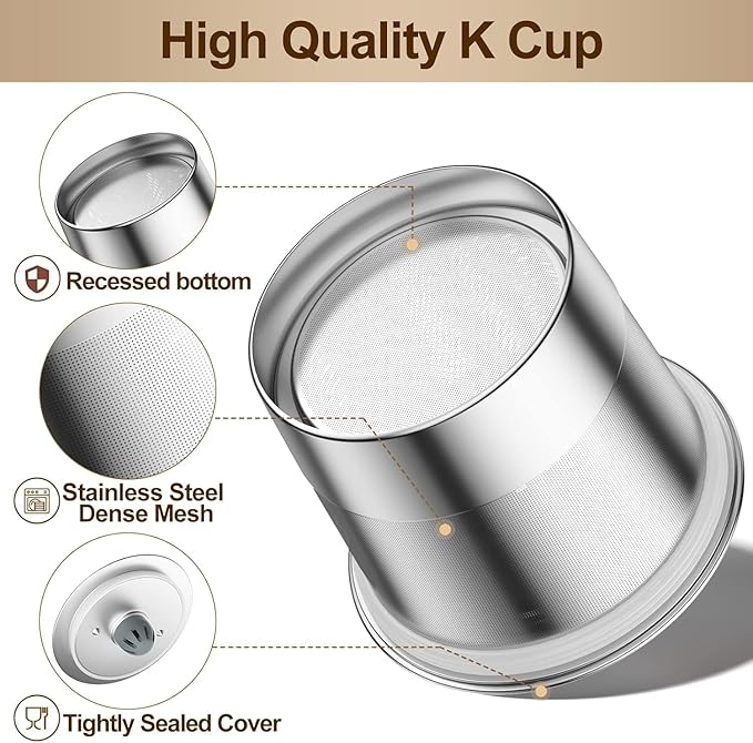 RETHONE Reusable K Cups for Keurig:Refillable K Cups Coffee Pods for Keurig 1.0 & 2.0 Coffee Machine,Stainless Steel Coffee Filters-SUS 304‌, Easy to Clean,Lid-Body Tight Seal