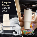 40 oz Tumbler With Handle and Straw Made of Stainless Steel - Double Wall Vacuum Insulated Tumbler With Lid - Sweat Proof Easy Grip, BPA-Free, Dishwasher Safe Tumbler (Cream)